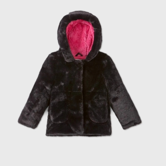 Cat & Jack Faux Fur Hooded Coat Girls Sz 2T - Picture 1 of 5